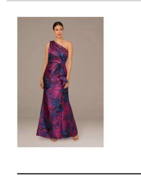 Adrianna Papell  One-Shoulder Ruffled Jacquard Sheath Dress